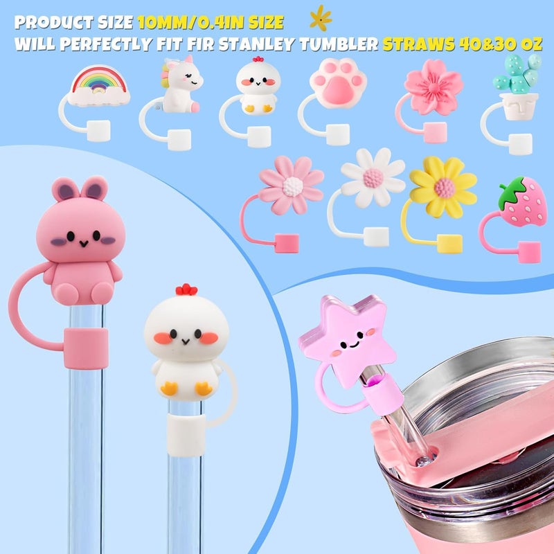DALOO 15 PCS Cute Silicone Straw Cover Cap for Stanley Cup Accessories,Simple Modern Straw Covers,10mm Straw Topper Compatible with 30&40 Oz Tumbler - Image 4